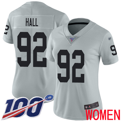 Oakland Raiders Limited Silver Women P J  Hall Jersey NFL Football #92 100th Season Inverted Legend Jersey